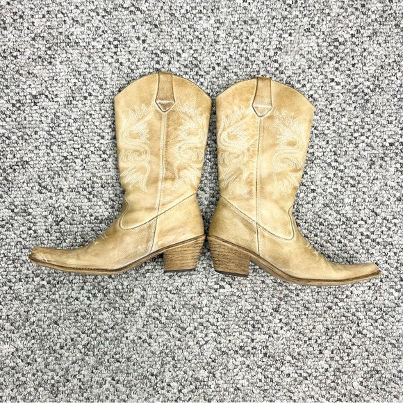 Browns B2 tan embroidered leather western rancher cowboy boots EU 39 US 8 - Picture 4 of 14